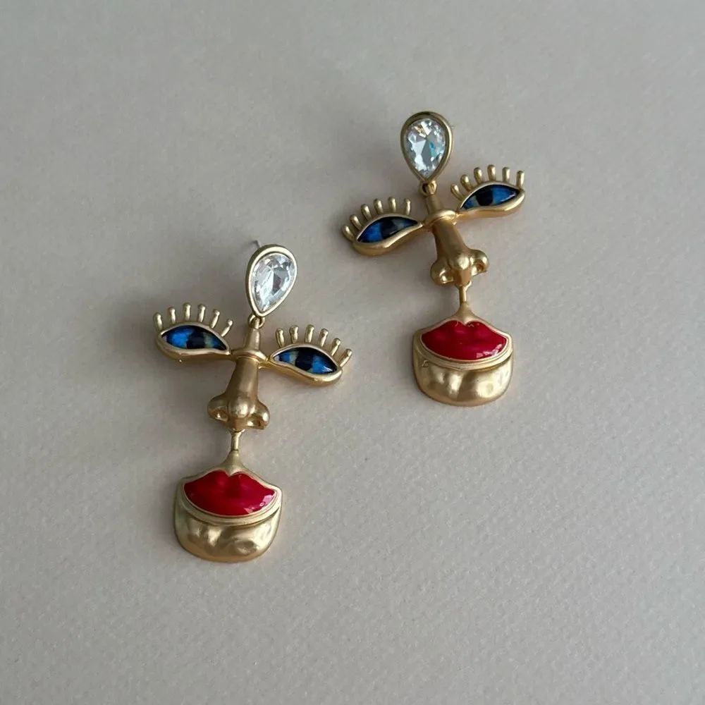 Gold and Red Artistic Earrings #1852